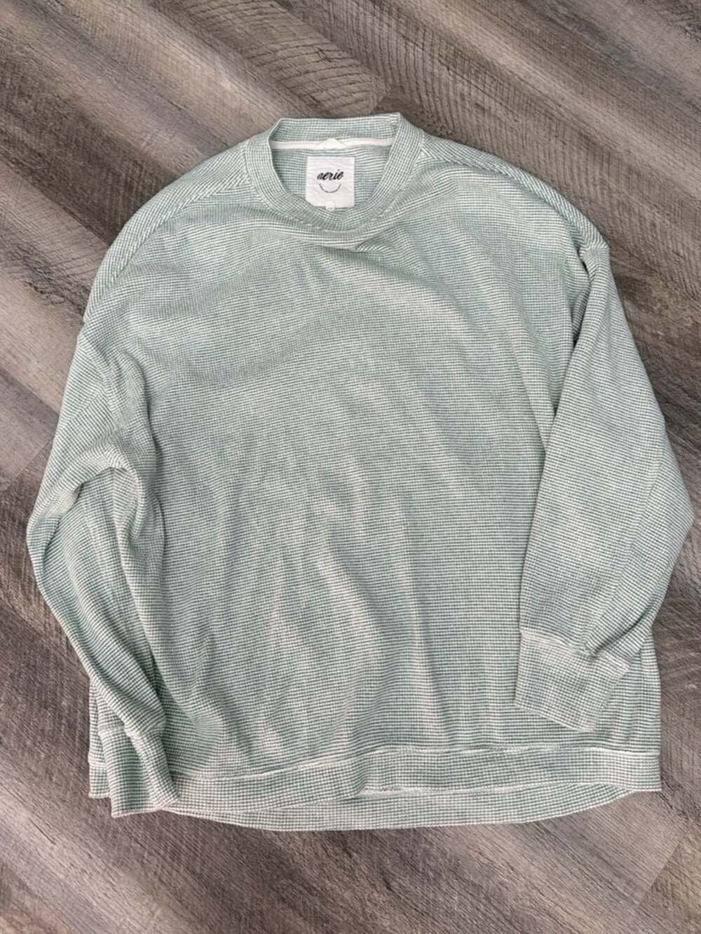 Aerie Seafoam Green Oversized Waffle Knit Crew Neck Sweater